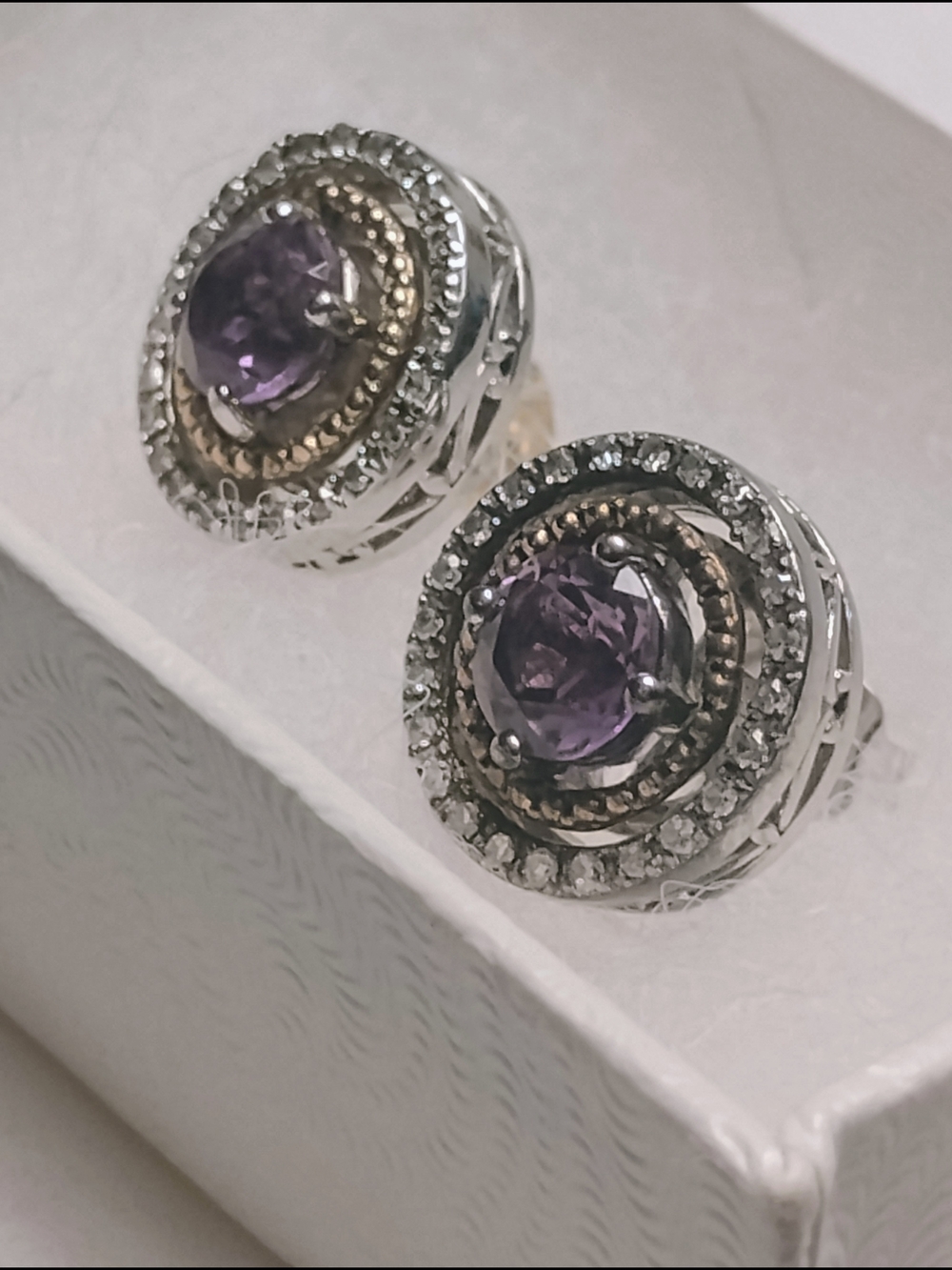 Sterling Silver & 14k Over SS Amethyst Halo Stud Earrings
